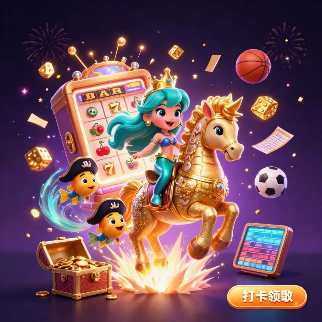 Mermaid princess on armored seahorse amid exploding slot magic, gold, teal, confetti, and fireworks.